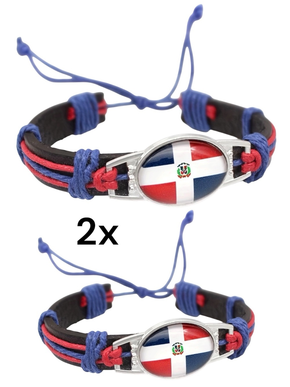 2x Dominican Flag Soul Bracelet Adjustable Cord Patriotic  for Men and Women
